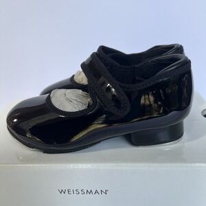 Weissman W2600 No Tie Tap Shoe Shiny Black Patent Child Size 9 CM Worn One Time